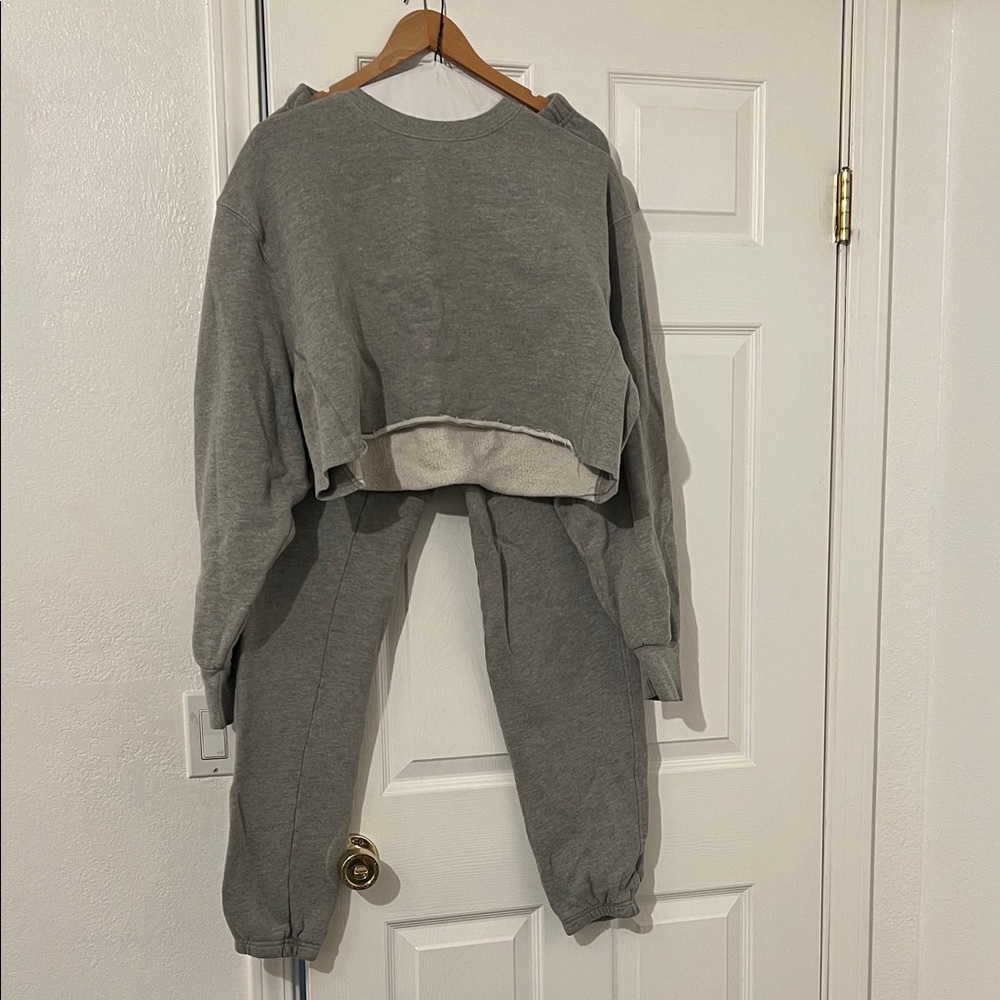 Good American Gray Track Pants and Sweatshirt Set